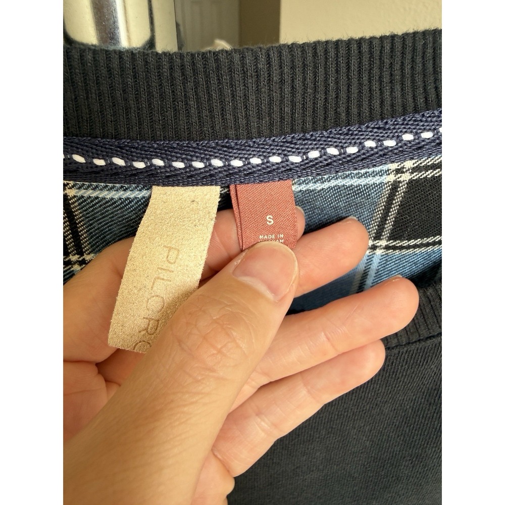 Pilcro x Anthropologie Contrast Flannel Plaid Sweatshirt Blue Black Womens S - Picture 4 of 9